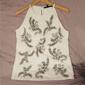 White Leaf Patterned Sleeveless Top